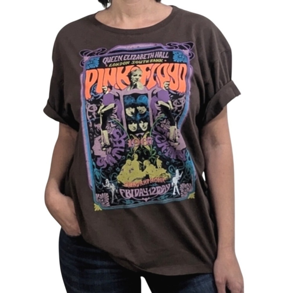 PINK FLOYD‎ Queen Elizabeth Concert Poster Tee S Brown Orange-Retro